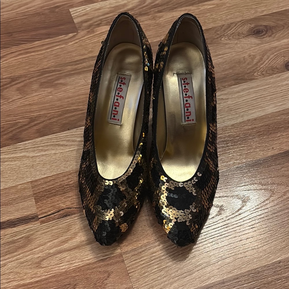 Black and Gold Sequin Women's Shoes